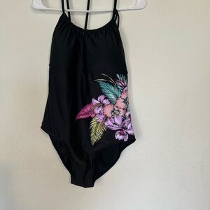 Playa Swim Swimsuit Black Floral Large